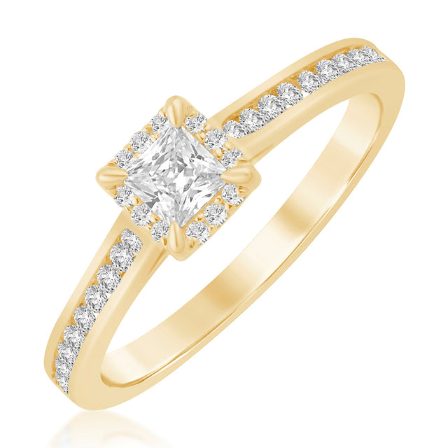 1/2ctw Princess Diamond Halo Yellow Gold Engagement Ring - Glow Collection