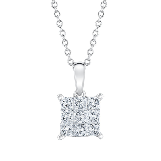 1/2ctw Princess Diamond White Gold Pendant Necklace