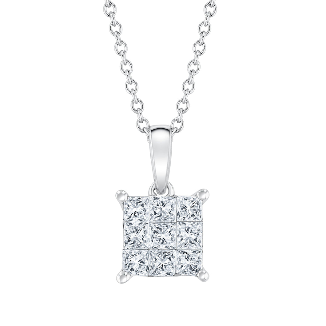1/2ctw Princess Diamond White Gold Pendant Necklace