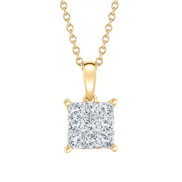 1/2ctw Princess Diamond Yellow Gold Pendant Necklace
