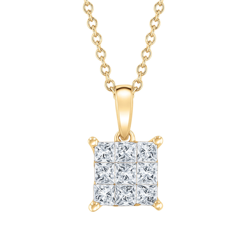 1/2ctw Princess Diamond Yellow Gold Pendant Necklace