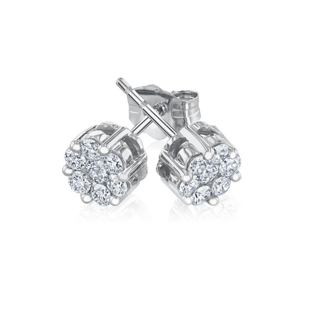 1/2ctw Round Diamond Composite Flower White Gold Stud Earrings