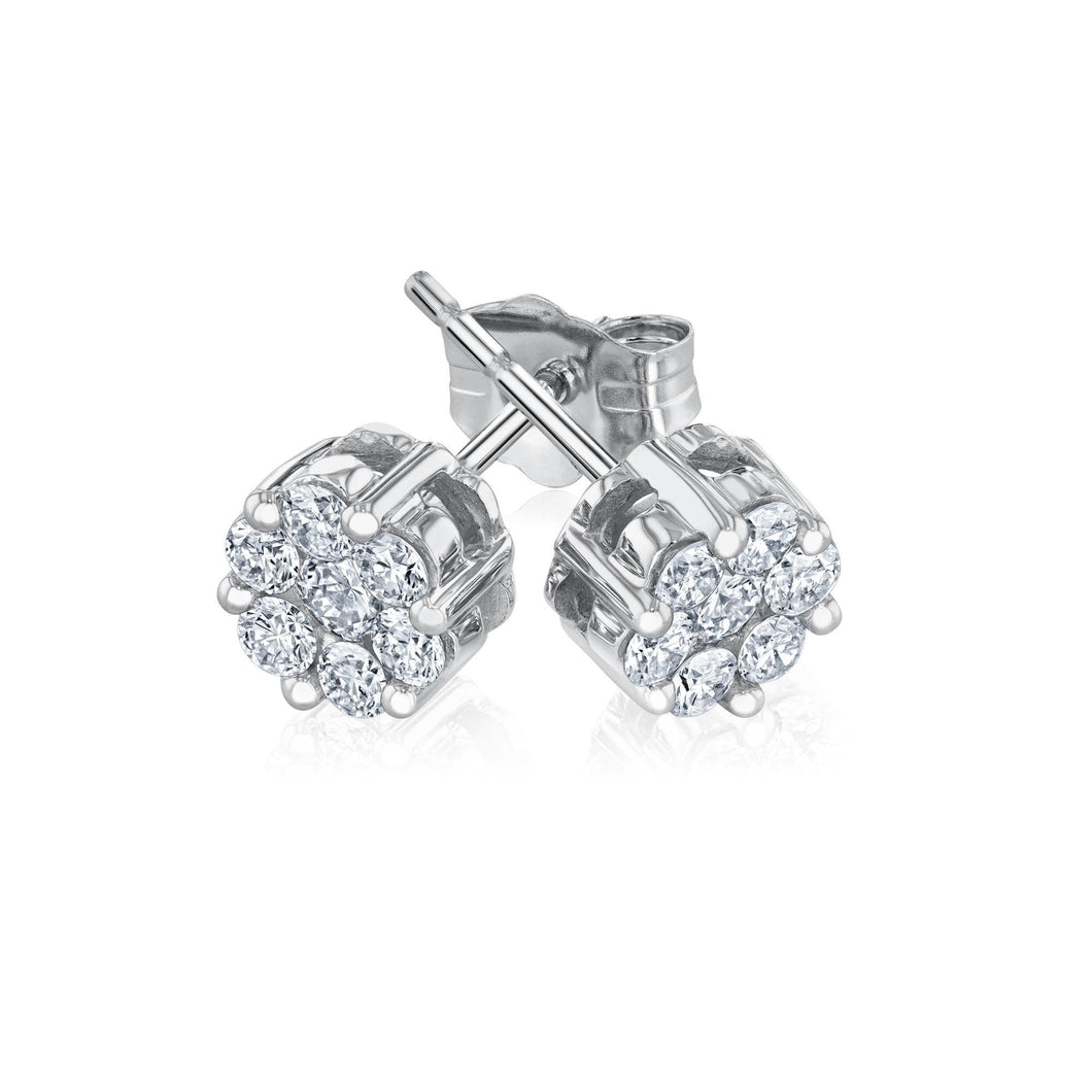 1/2ctw Round Diamond Composite Flower White Gold Stud Earrings
