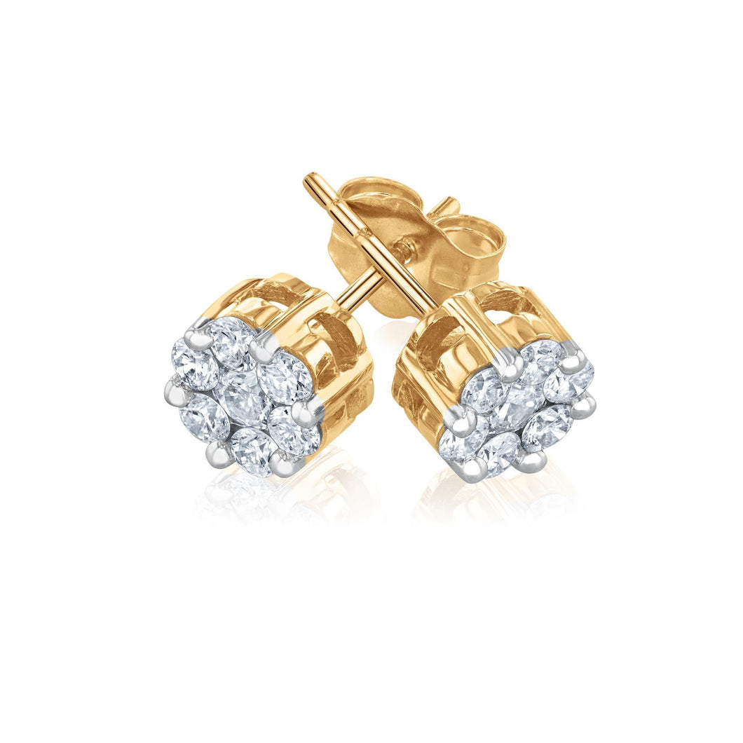 1/2ctw Round Diamond Composite Flower Yellow Gold Stud Earrings