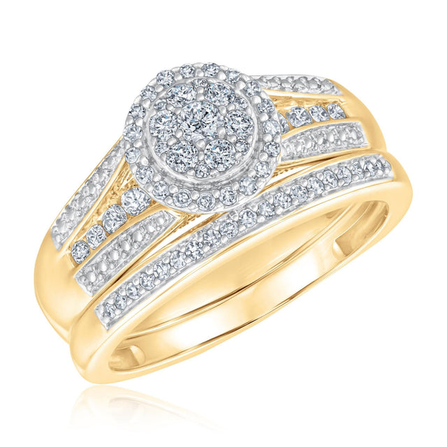 1/2ctw Round Diamond Composite Yellow Gold Engagement Ring and Wedding Band Set | Glow Collection