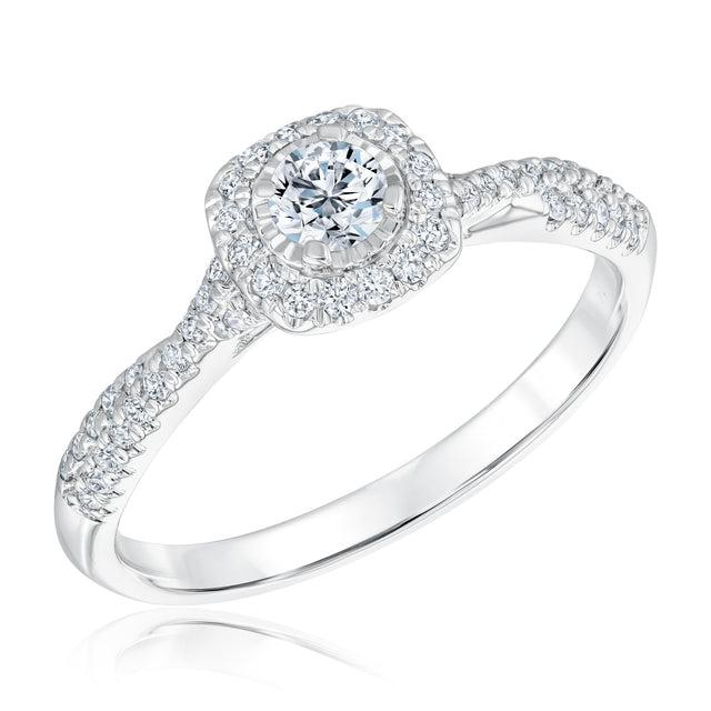 1/2ctw Round Diamond Halo White Gold Engagement Ring | Timeless Collection