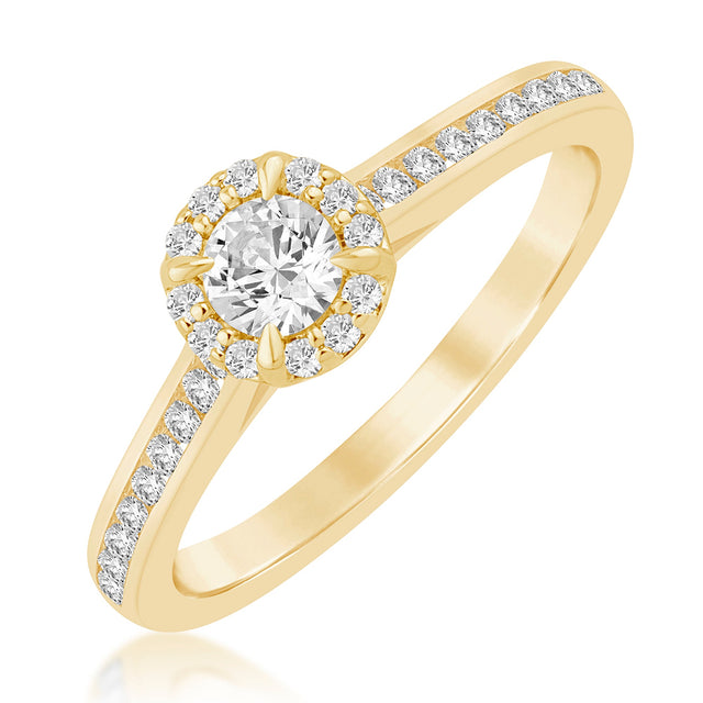 1/2ctw Round Diamond Halo Yellow Gold Engagement Ring - Glow Collection