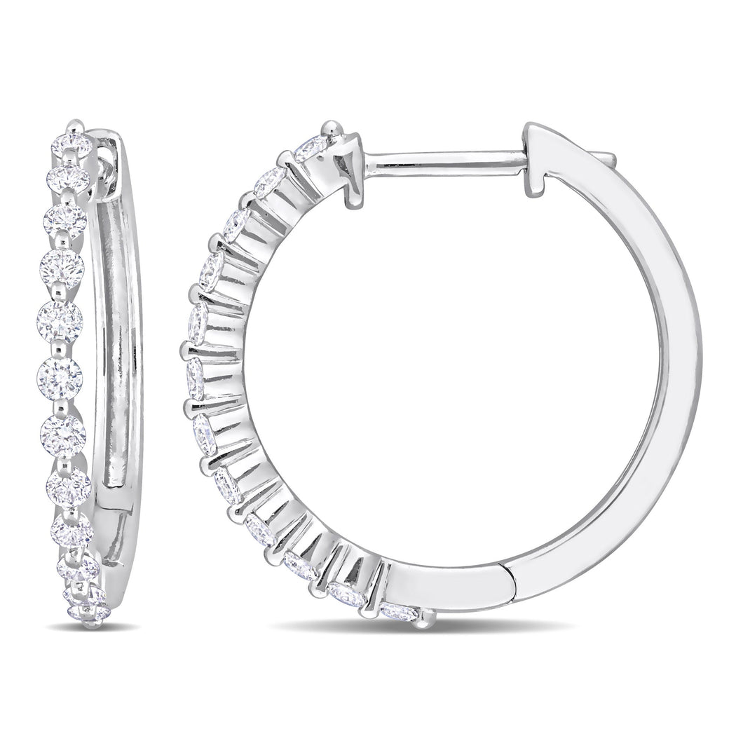 1/2ctw Round Diamond Platinum Hoop Earrings