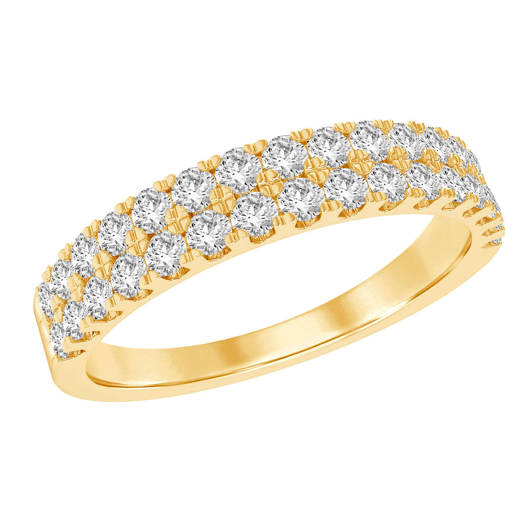 1/2ctw Round Diamond Prong-Set Double Row Yellow Gold Band - Embrace Collection - Size 5