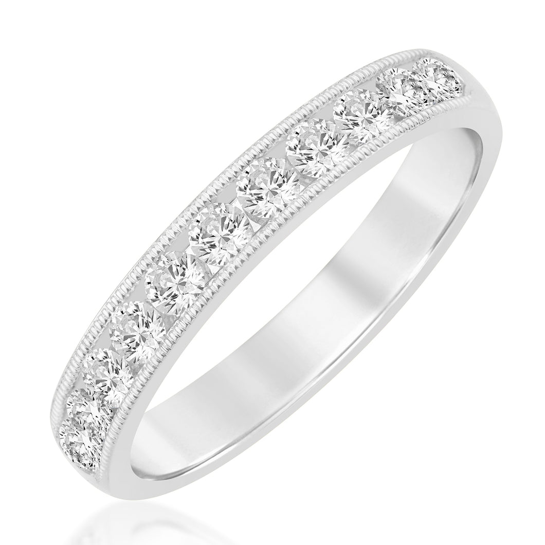 1/2ctw Round Diamond White Gold Milgrain Wedding Band - Embrace Collection