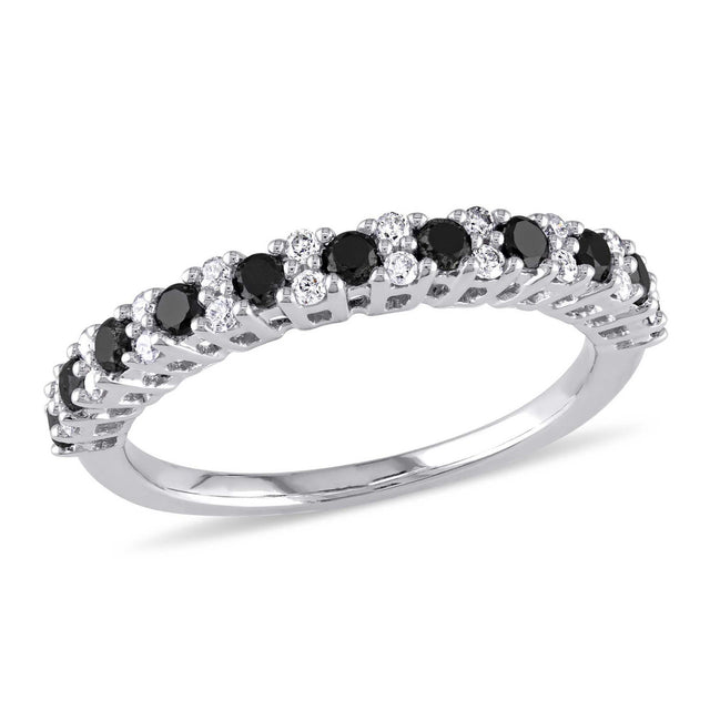 1/2ctw Round Treated Black Diamond and Diamond White Gold Wedding Band - Size 4
