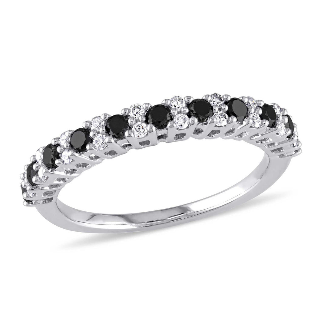 1/2ctw Round Treated Black Diamond and Diamond White Gold Wedding Band - Size 4