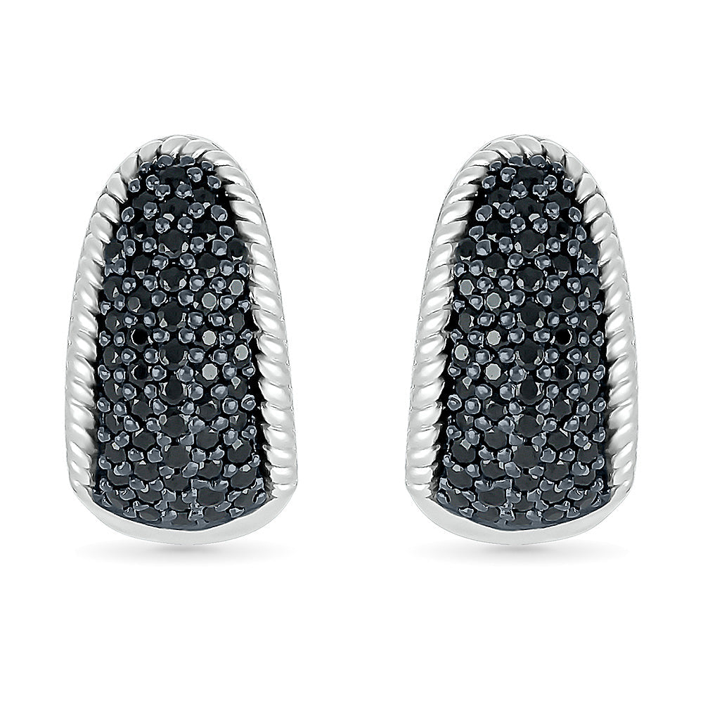 1/2ctw Treated Black Diamond Sterling Silver Hoop Earrings