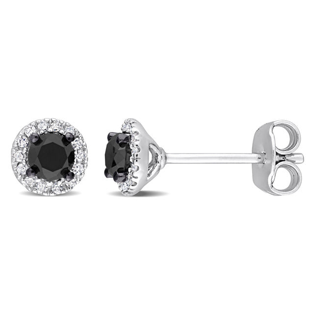 1/2ctw Treated Black Diamond and Diamond Sterling Silver Halo Earrings