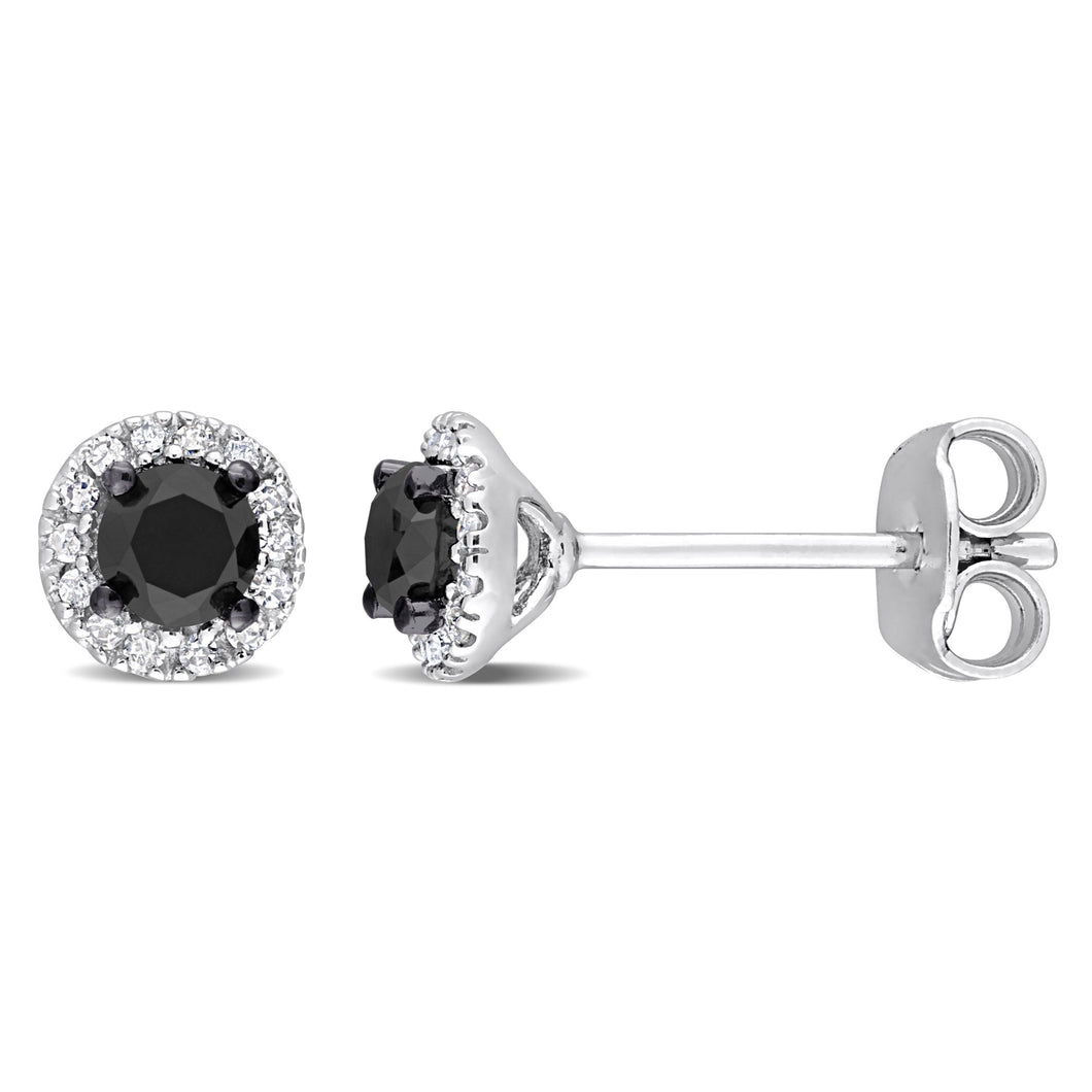 1/2ctw Treated Black Diamond and Diamond Sterling Silver Halo Earrings