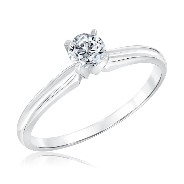 1/3ct Round Solitaire Diamond White Gold Engagement Ring - Solitaire Collection