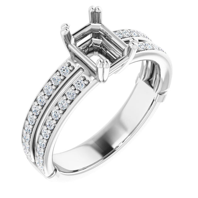 1/3ctw Diamond 14k White Gold Two-Row Engagement Ring Setting