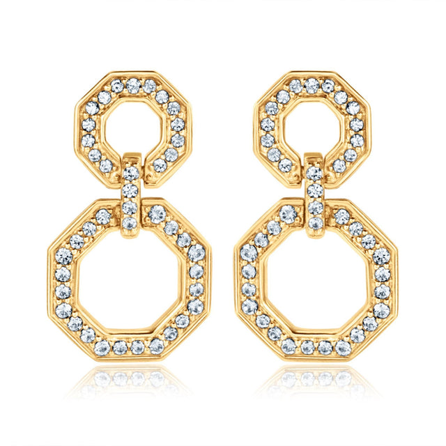 1/3ctw Diamond Double Octagon Yellow Gold Drop Earrings