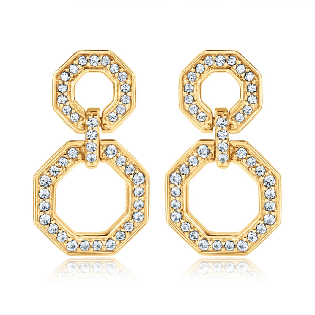 1/3ctw Diamond Double Octagon Yellow Gold Drop Earrings