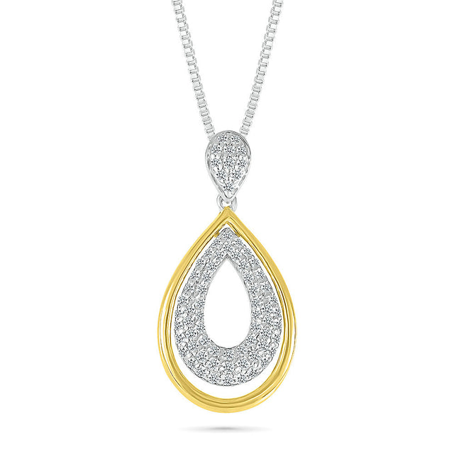 1/3ctw Diamond Double Teardrop Two-Tone Pendant Necklace