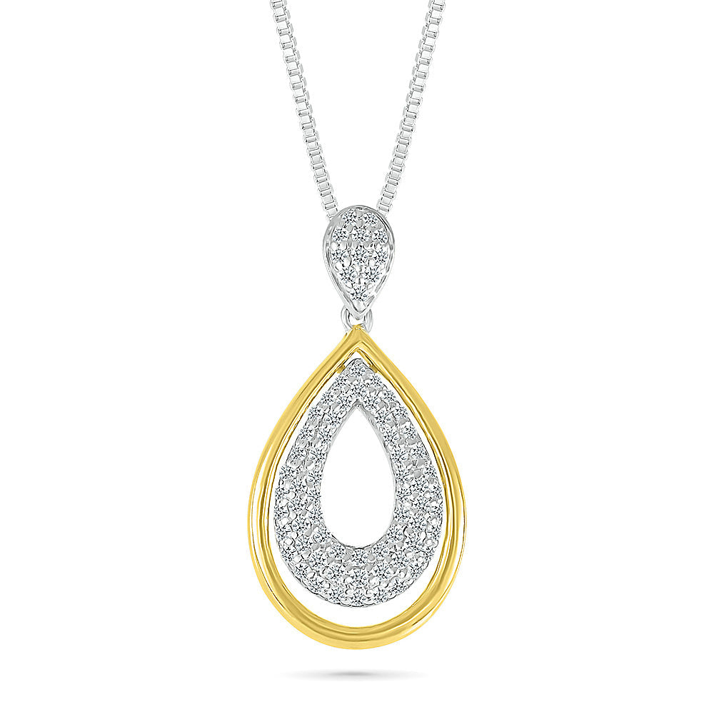 1/3ctw Diamond Double Teardrop Two-Tone Pendant Necklace