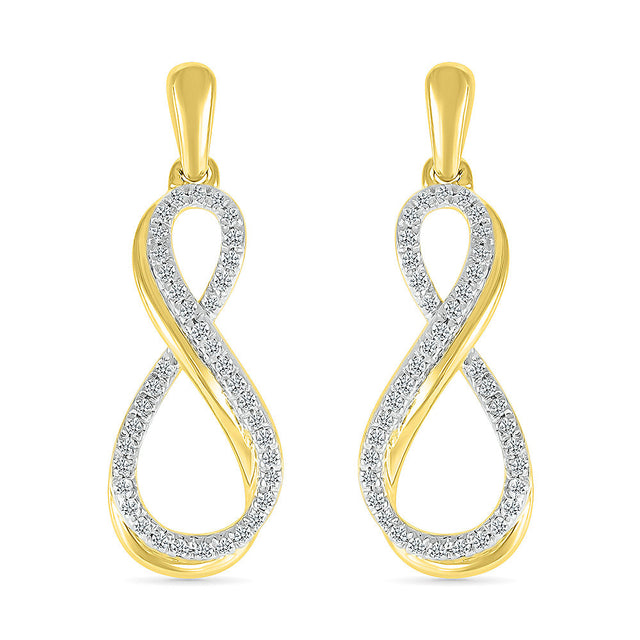 1/3ctw Diamond Infinity Yellow Gold Drop Earrings