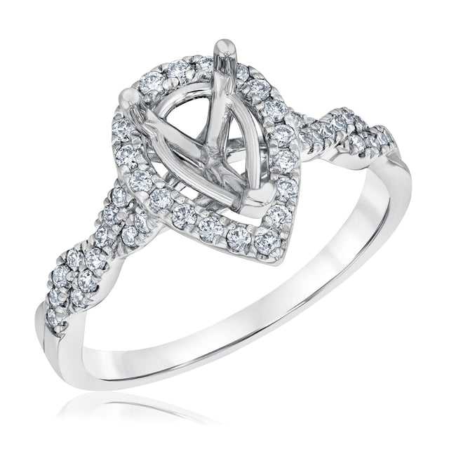 1/3ctw Diamond Pear Halo White Gold Engagement Ring Setting - Size 5