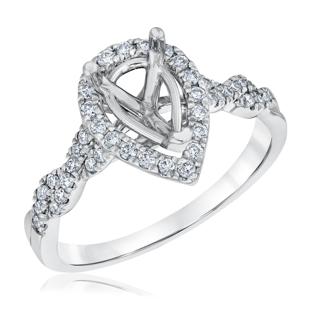 1/3ctw Diamond Pear Halo White Gold Engagement Ring Setting - Size 5