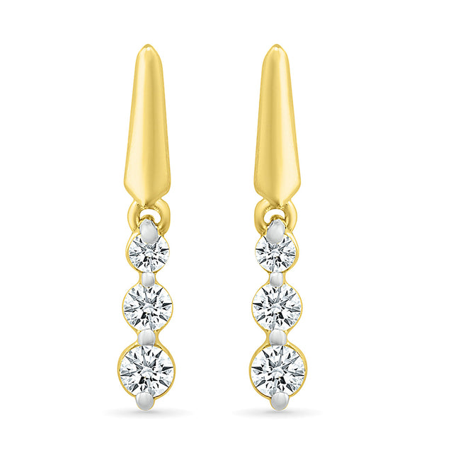 1/3ctw Diamond Yellow Gold Three-Stone Drop Earrings