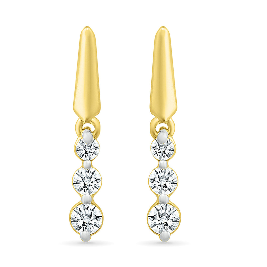 1/3ctw Diamond Yellow Gold Three-Stone Drop Earrings