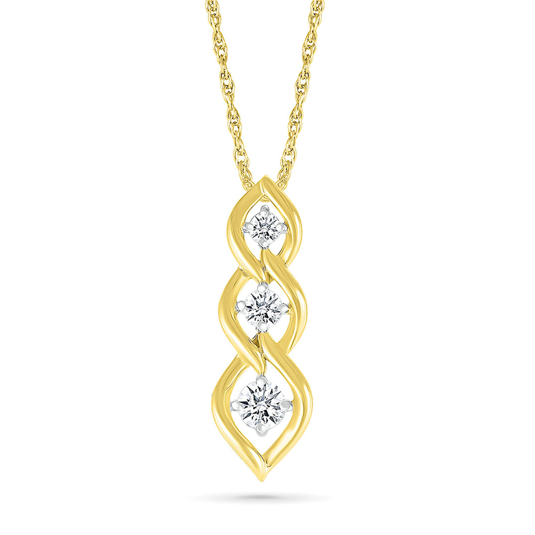 1/3ctw Diamond Yellow Gold Three-Stone Pendant Necklace