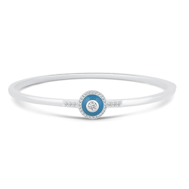 1/3ctw Diamond and Blue Enamel Halo Sterling Silver Bangle Bracelet