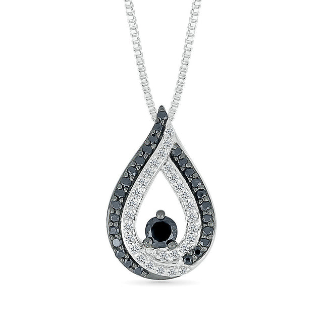 1/3ctw Diamond and Treated Black Diamond Teardrop Sterling Silver Pendant Necklace