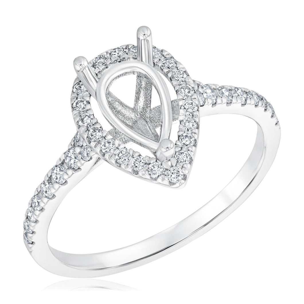 1/3ctw Pear-Shaped Diamond Halo White Gold Engagement Ring Setting | Size 5