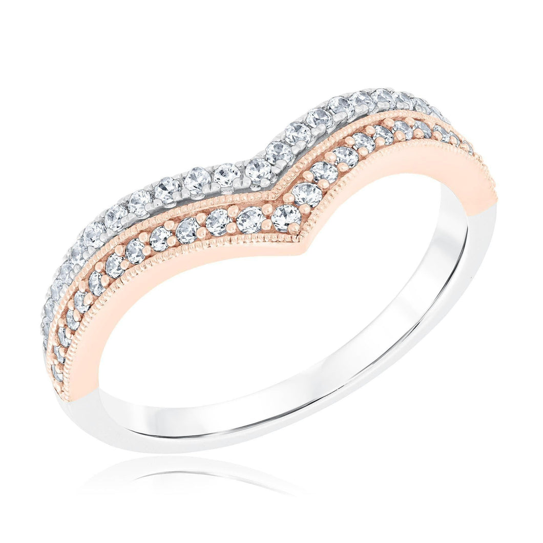 1/3ctw Round Diamond Double Row Chevron Two-Tone Gold Wedding Band | Embrace Collection
