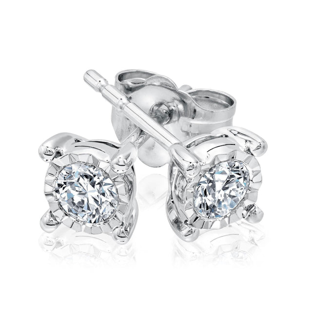 1/3ctw Round Diamond Solitaire Sterling Silver Earrings - Endless Sparkle