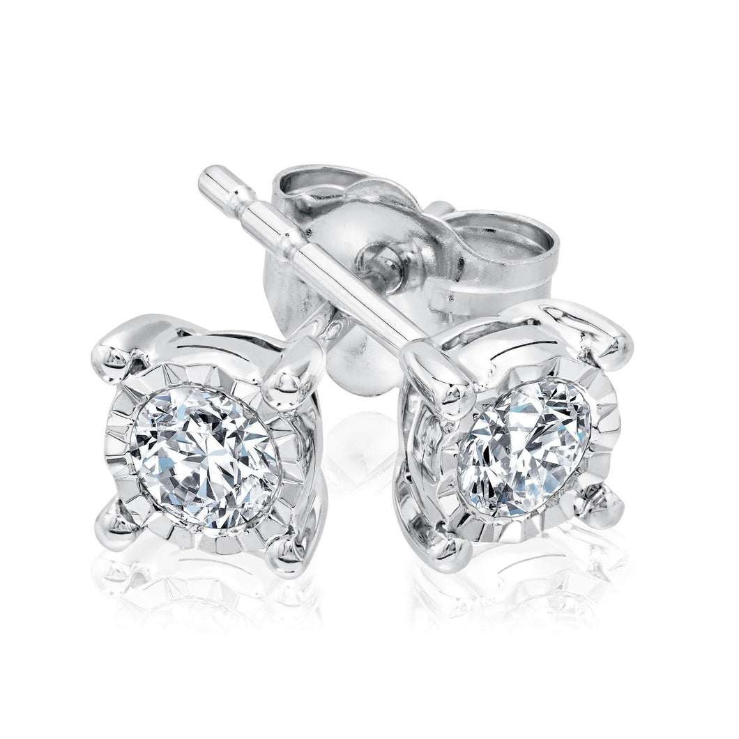 1/3ctw Round Diamond Solitaire Sterling Silver Earrings - Endless Sparkle