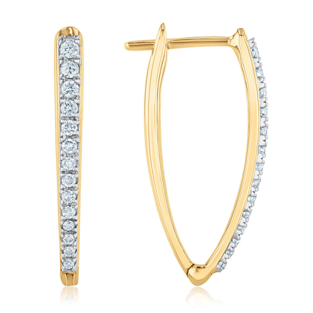 1/3ctw Round Diamond Yellow Gold Hoop Earrings