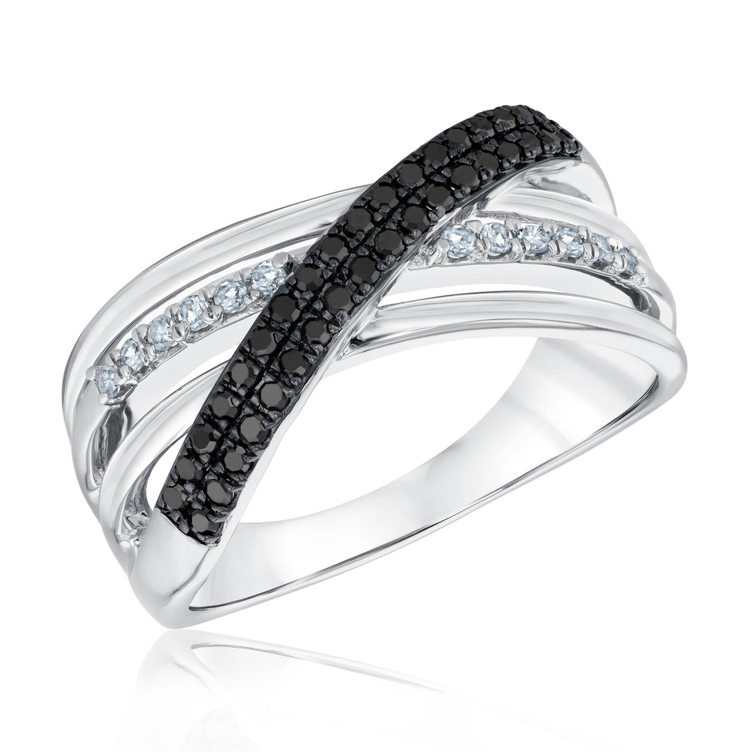 1/3ctw Treated Black Diamond and Diamond Sterling Silver Orbit Ring
