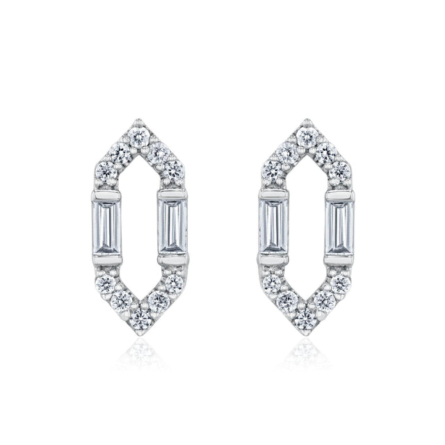 1/4ctw Baguette and Round Diamond Elongated Hexagon Earrings - Vintage Collection