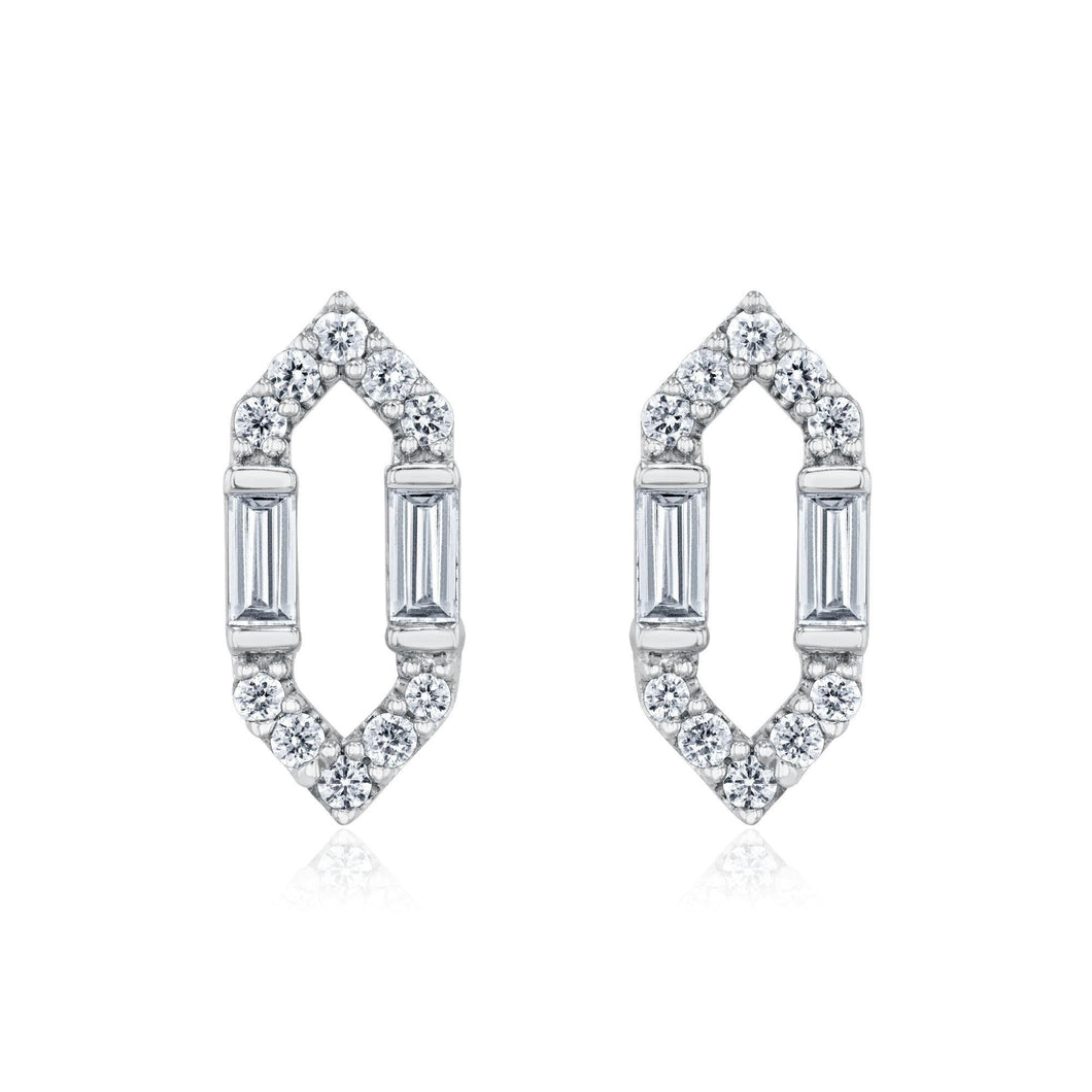1/4ctw Baguette and Round Diamond Elongated Hexagon Earrings - Vintage Collection