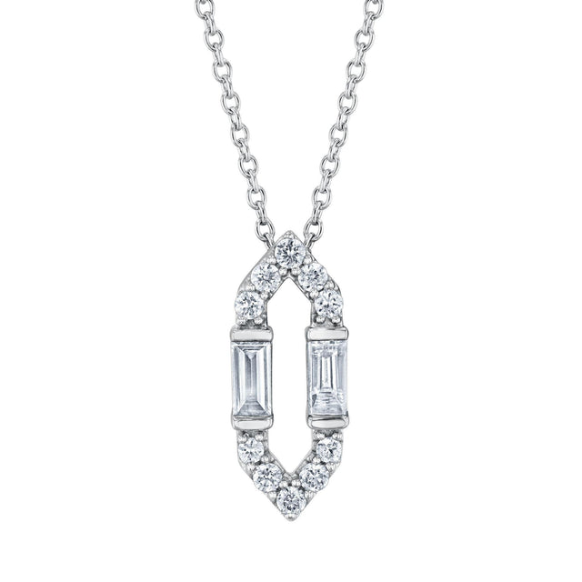 1/4ctw Baguette and Round Diamond Elongated Hexagon Pendant Necklace - Vintage Collection