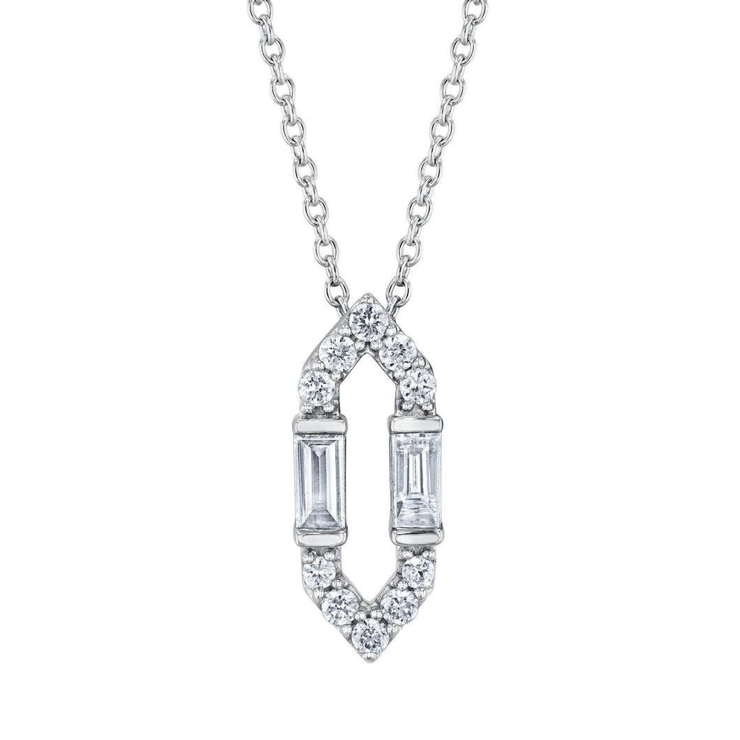 1/4ctw Baguette and Round Diamond Elongated Hexagon Pendant Necklace - Vintage Collection