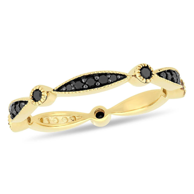 1/4ctw Black Diamond Yellow Gold Vintage-Inspired Band - Size 5
