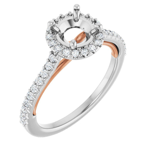 1/4ctw Diamond 14k White and Rose Gold Two-Tone Halo Engagement Ring Setting