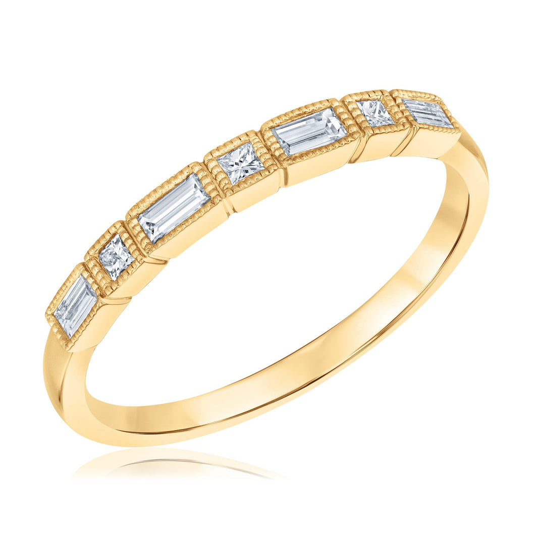 1/4ctw Diamond Bezel-Set Milgrain Yellow Gold Wedding Band | Embrace Collection