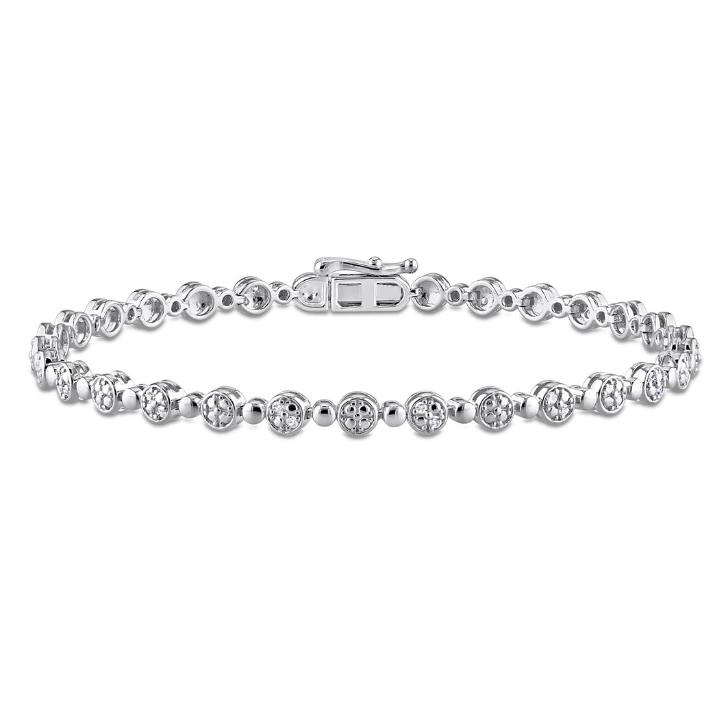 1/4ctw Diamond Circle Link Sterling Silver Tennis Bracelet