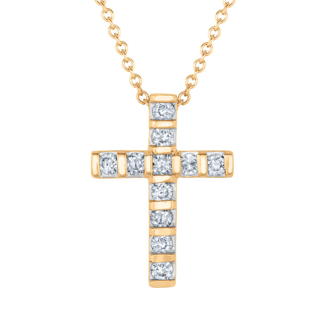 1/4ctw Diamond Cross Yellow Gold Pendant Necklace