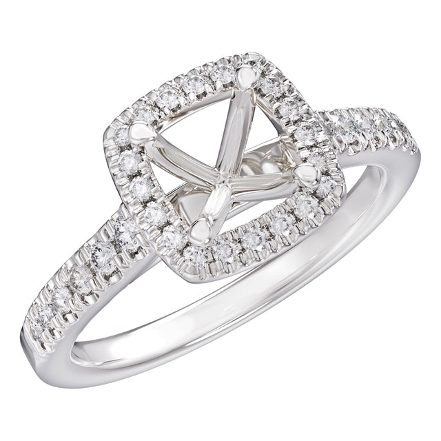 1/4ctw Diamond Cushion Halo White Gold Engagement Ring Setting - Design Collection - Size 5