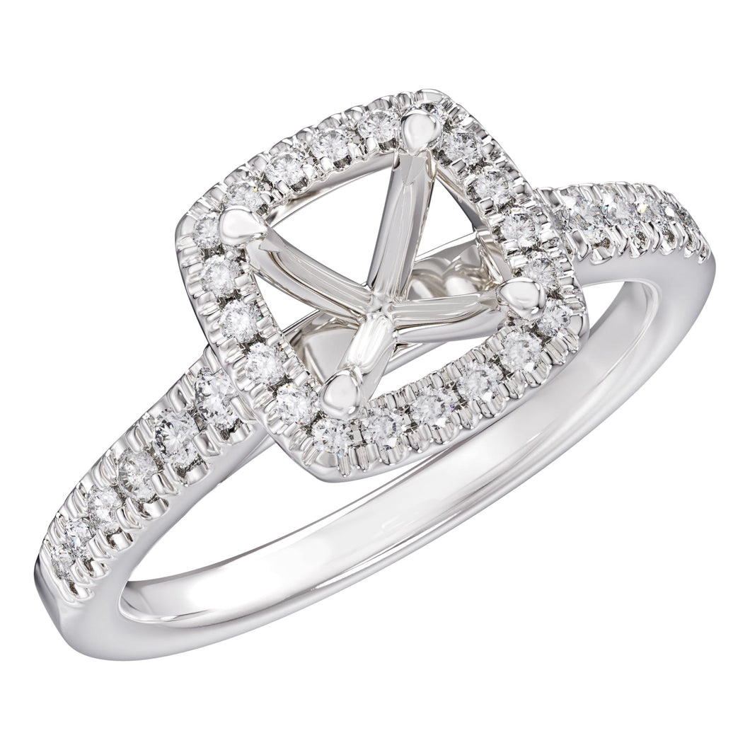 1/4ctw Diamond Cushion Halo White Gold Engagement Ring Setting - Design Collection - Size 5